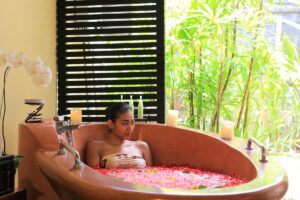 soaking in the bathtub